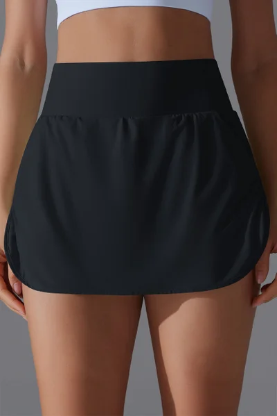 SVL تنورة عالية الخصر مناسبة للعب البادل والتنس مع شورت داخلي وجيوب - أسود - SVL